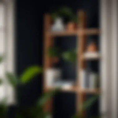 Functional Display on Light Oak Ladder Shelf Functional light oak ladder shelf displaying books and plants