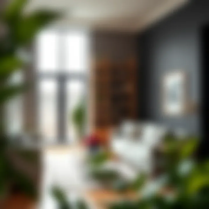 Modern Living Room with Light Oak Ladder Shelf Stylish light oak ladder shelf in a modern living room