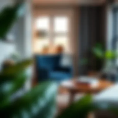 Cozy Reading Nook with Navy Blue Accent Chair Cozy reading nook featuring a navy blue accent chair and warm lighting