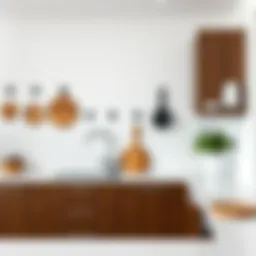 Elegant display of non-stick wall hooks in a modern kitchen