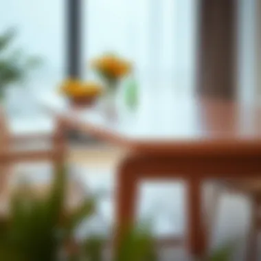 Close-up view of a stylish six-seat folding table showcasing its design details