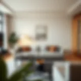 Elegant slim white extension cord elegantly integrated into a modern living room environment.