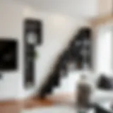 Stylish stairway black wall mounted bookcase showcasing design elegance