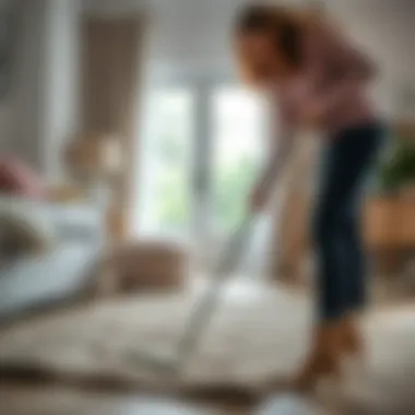 Person cleaning a washable rug with ease