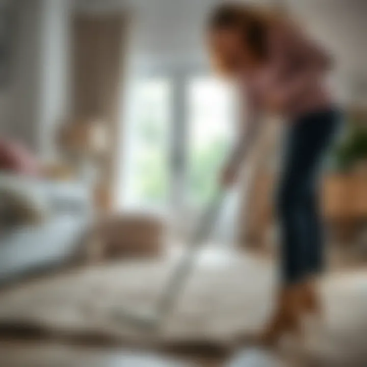 Person cleaning a washable rug with ease