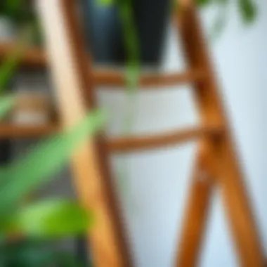 Close-up of wood grain on a handcrafted plant stand ladder