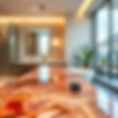 Dynamic Glass Countertop in Modern Decor Vibrant glass countertop in a contemporary bathroom setting