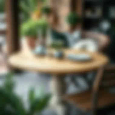 A well-maintained wooden bistro table with decorative elements