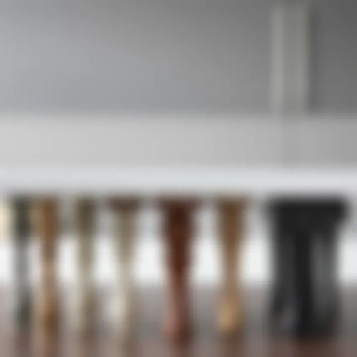 Variety of table leg styles arranged for comparison