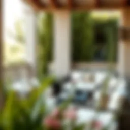 Elegant outdoor seating arrangement with cushions and throw pillows