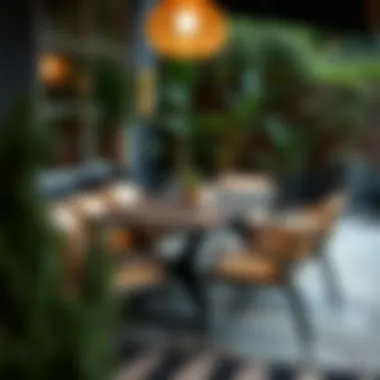 Contemporary Patio Dining Experience Stylish dining setup on a patio with a modern table and chairs