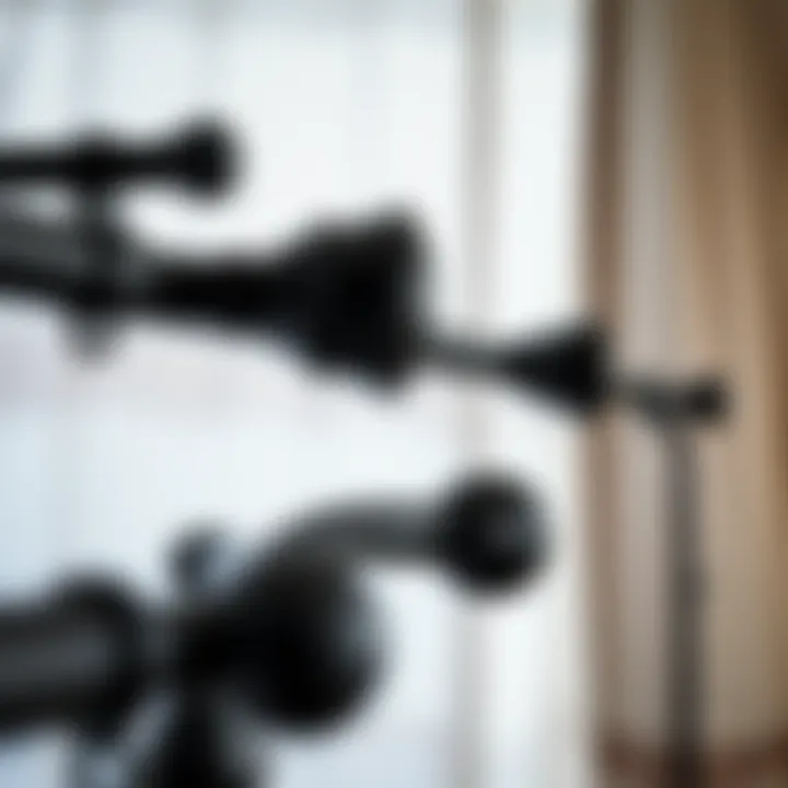 A variety of thick black curtain rods highlighting different styles