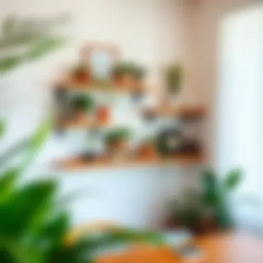 A beautifully styled corner with plants and accessories on floating shelves