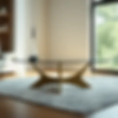 A minimalist glass coffee table with an artistic base