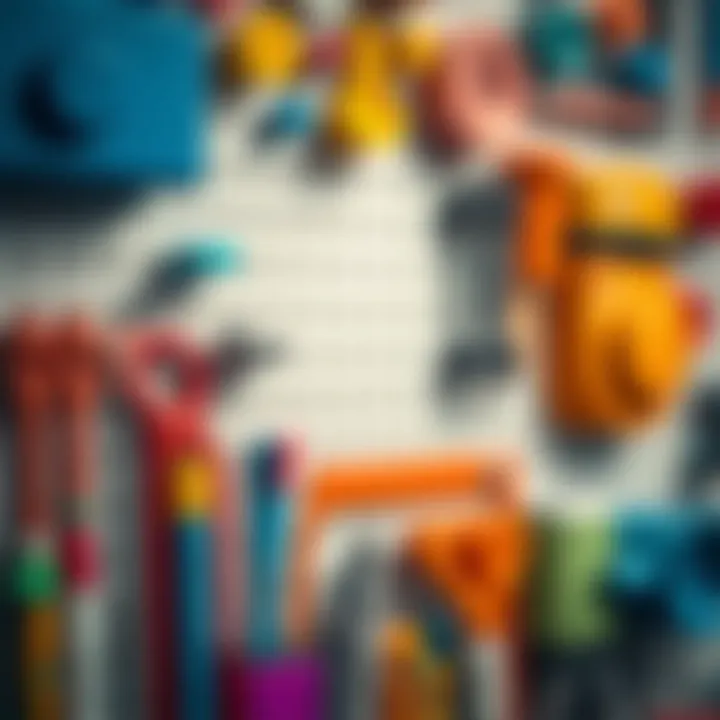 Colorful array of objects organized on a pegboard