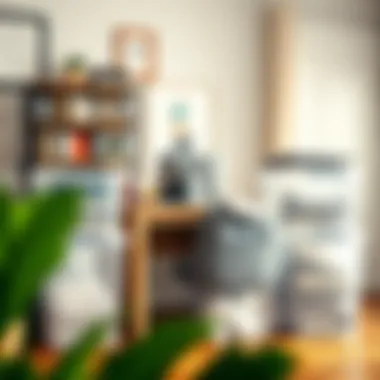 Organizational efficiency with large clear bins in a home office