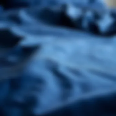 Close-up of fabric texture of a navy blue duvet cover
