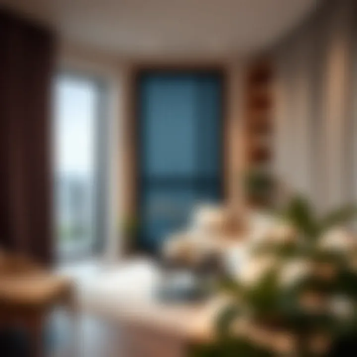 Material options for vertical blinds displayed in a showroom