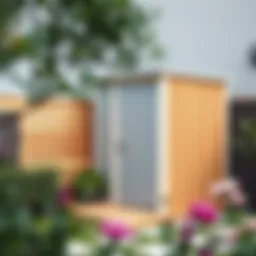 Stylish vertical outdoor storage shed in a modern garden