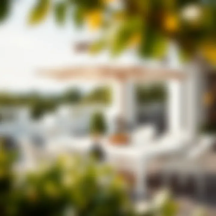 Elegant white patio dining set with a stylish umbrella