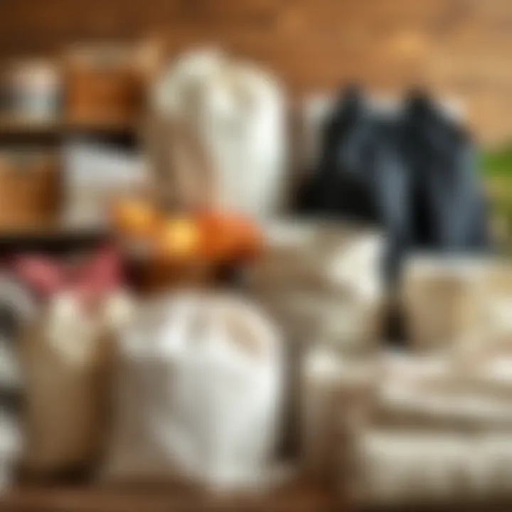 Various materials of laundry bags displayed