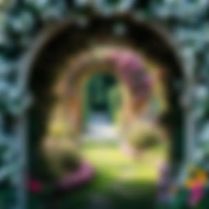 Pathway Framed by a Welcoming Arch An inviting pathway framed by blooming flowers and an extra wide garden arch