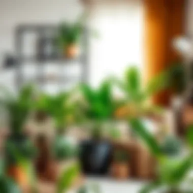 Variety of Faux Plants in Chic Interiors Diverse types of artificial plants displayed in a stylish interior setting