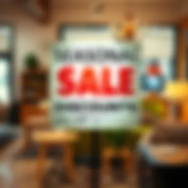 Seasonal sale sign for furniture, highlighting discounts