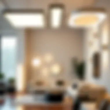 Artistic Arrangement of Flat LED Wall Lights Artistic arrangement of flat LED wall lights in an artistic space.