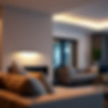 Sleek Flat LED Wall Light in Modern Setting Sleek flat LED wall light illuminating a modern living room.