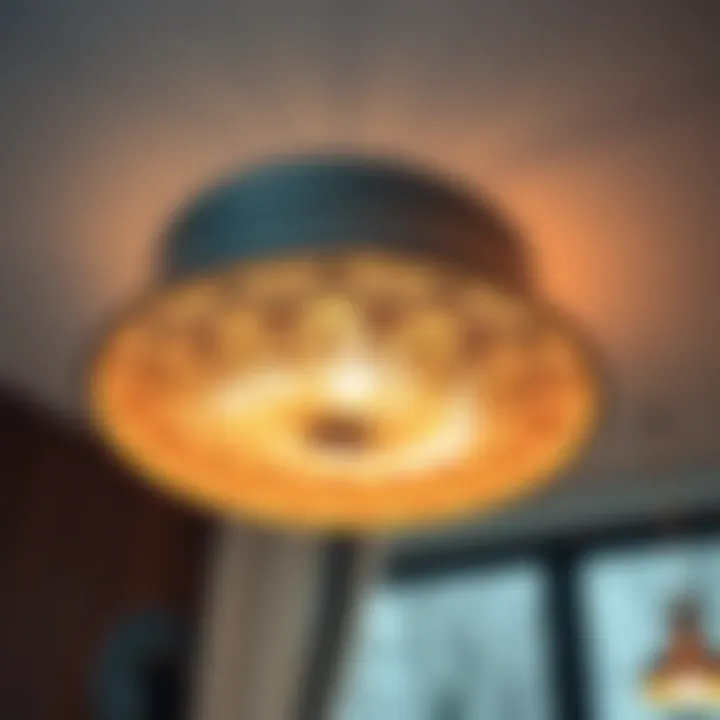 Close-up of a stylish flush mount LED light fixture showcasing intricate design