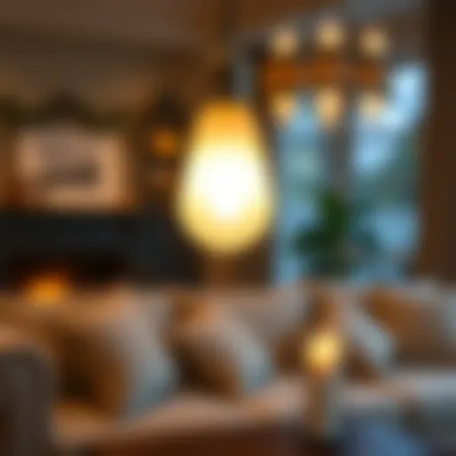Elegant frosted vintage light bulb illuminating a cozy living room.