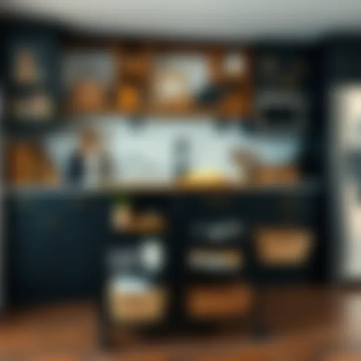 Organized Storage with Black Kitchen Cart Functional black kitchen cart showcasing organized storage solutions