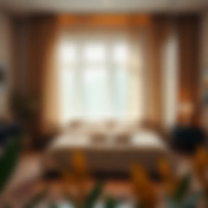 Warm and Inviting Bedroom with Gold Dot Curtains Cozy bedroom adorned with gold dot curtains for a warm ambiance.