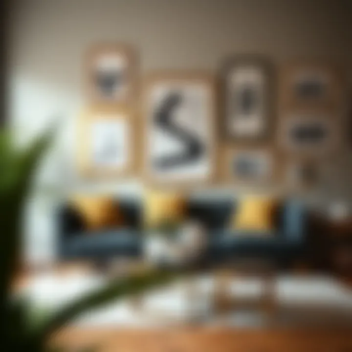 Stylish Living Room with Gold Frames Stylish living room featuring gold geometric picture frames on the wall