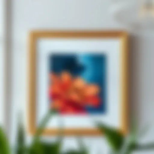 Elegant Gold Geometric Frame with Artwork Elegant gold geometric picture frame showcasing a vibrant artwork