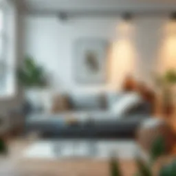 Elegant grey wicker sofa in a modern living room