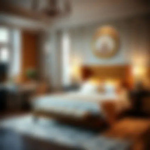 Elegant bedroom showcasing a bed that harmonizes with a stylish desk