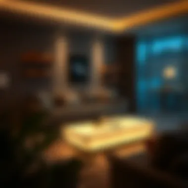 Cozy Ambiance with LED Coffee Table Cozy living room featuring illuminated coffee table