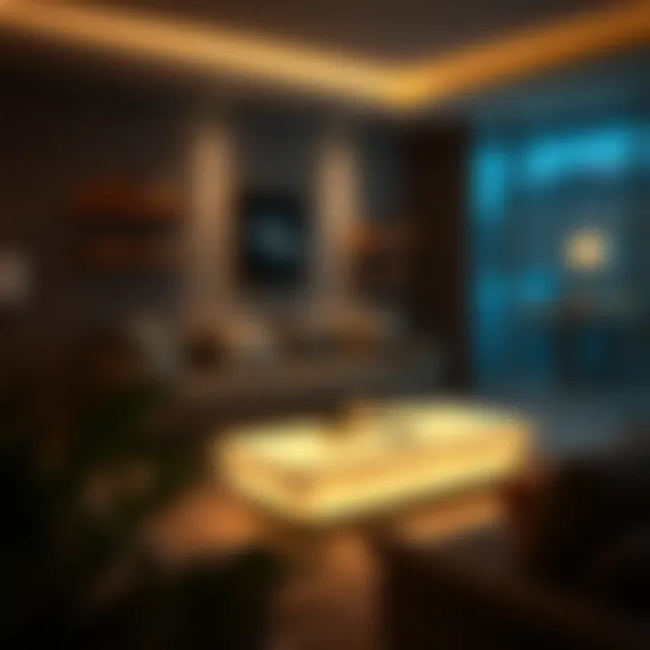 Cozy Ambiance with LED Coffee Table Cozy living room featuring illuminated coffee table