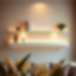 Sophisticated white floating shelf with ambient lighting