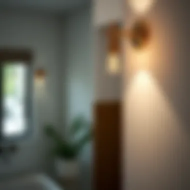 Elegant Wall-Mounted Sconce Elegant wall-mounted sconce illuminating a modern bathroom