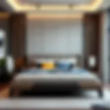 Elegant grey wood king size bed in a modern bedroom