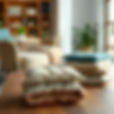 Various materials of chair cushions displayed on a wooden table