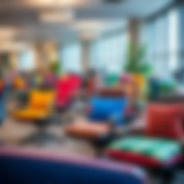 Colorful array of chair cushions in a professional office environment