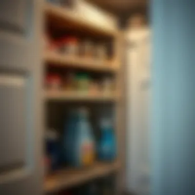 Maintenance tips for rolling pantry shelves, featuring cleaning supplies