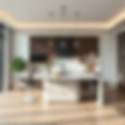 Elegant modern kitchen island with marble countertop