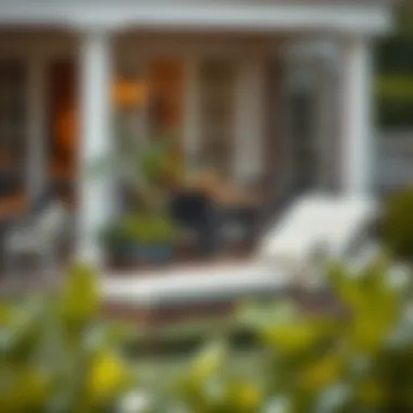 Elegant outdoor setting featuring a classic lawn chaise lounge chair