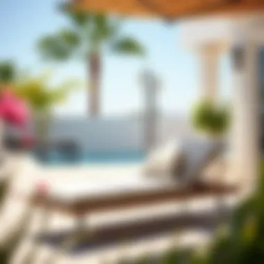 Stylish lawn chaise lounge chair with cushions in a sunny patio