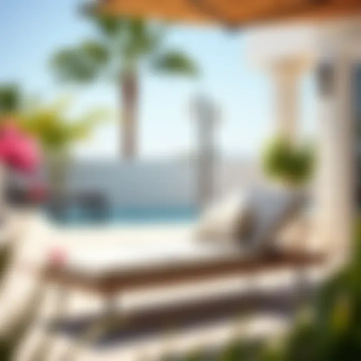 Stylish lawn chaise lounge chair with cushions in a sunny patio